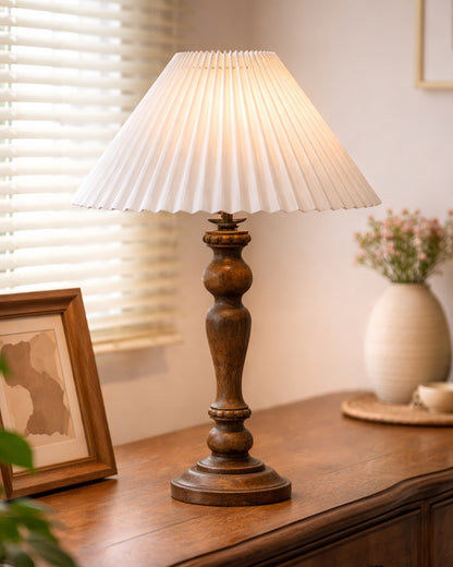 Homesake® Handcrafted Wooden Table Lamp for Bedroom & Living Room, Decorative Bedside Reading Lamp with Shade, E27 Holder, Bulb Included, Eureka Polka Base for Home Décor