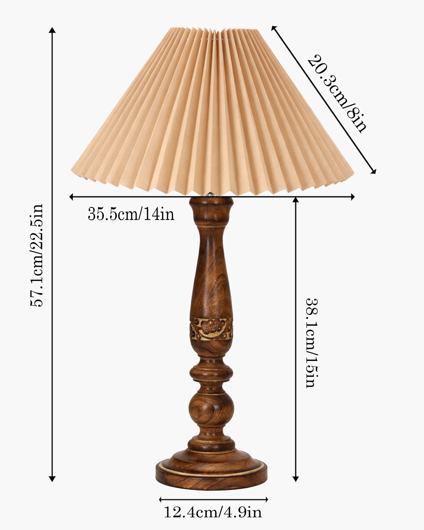 Homesake® Floral Carved Wood Table Lamp with Shade, Handcrafted Bedside Lamp, E27 Holder, Bulb Included, Warm Light Night Lamp, Bedroom, Living Room, Study & Home Décor