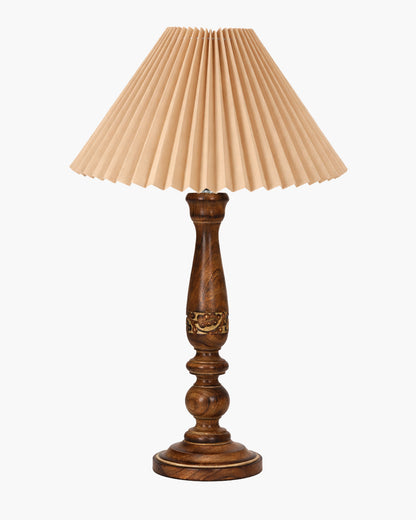 Homesake® Floral Carved Wood Table Lamp with Shade, Handcrafted Bedside Lamp, E27 Holder, Bulb Included, Warm Light Night Lamp, Bedroom, Living Room, Study & Home Décor