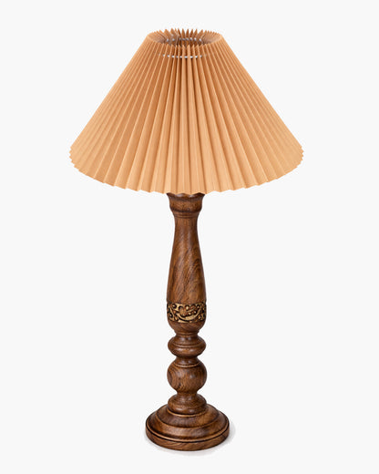 Homesake® Floral Carved Wood Table Lamp with Shade, Handcrafted Bedside Lamp, E27 Holder, Bulb Included, Warm Light Night Lamp, Bedroom, Living Room, Study & Home Décor