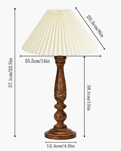 Homesake® Floral Carved Wood Table Lamp with Shade, Handcrafted Bedside Lamp, E27 Holder, Bulb Included, Warm Light Night Lamp, Bedroom, Living Room, Study & Home Décor