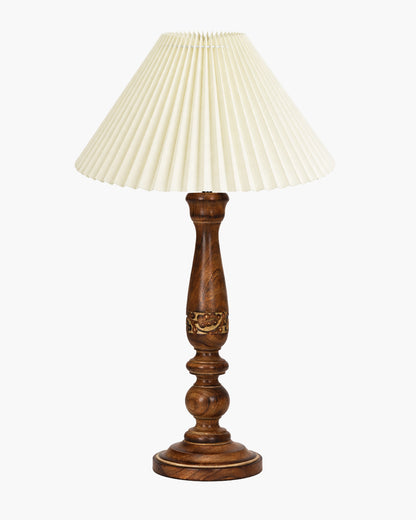 Homesake® Floral Carved Wood Table Lamp with Shade, Handcrafted Bedside Lamp, E27 Holder, Bulb Included, Warm Light Night Lamp, Bedroom, Living Room, Study & Home Décor