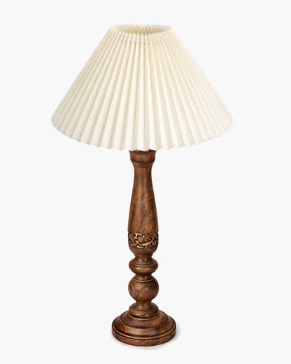 Homesake® Floral Carved Wood Table Lamp with Shade, Handcrafted Bedside Lamp, E27 Holder, Bulb Included, Warm Light Night Lamp, Bedroom, Living Room, Study & Home Décor