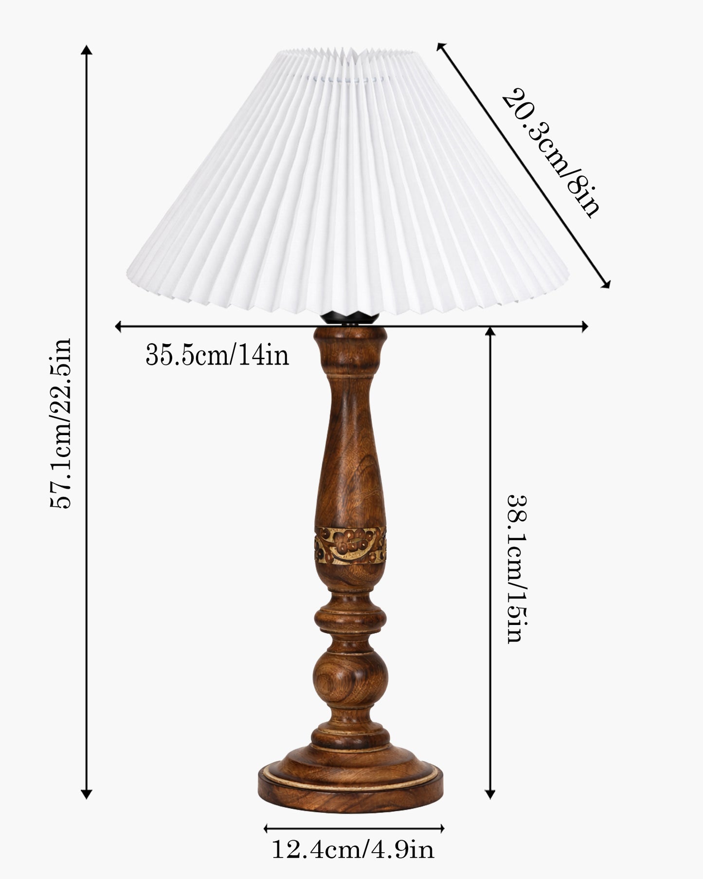 Homesake® Floral Carved Wood Table Lamp with Shade, Handcrafted Bedside Lamp, E27 Holder, Bulb Included, Warm Light Night Lamp, Bedroom, Living Room, Study & Home Décor