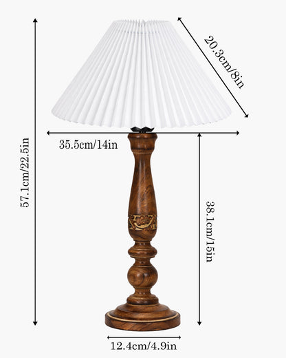 Homesake® Floral Carved Wood Table Lamp with Shade, Handcrafted Bedside Lamp, E27 Holder, Bulb Included, Warm Light Night Lamp, Bedroom, Living Room, Study & Home Décor