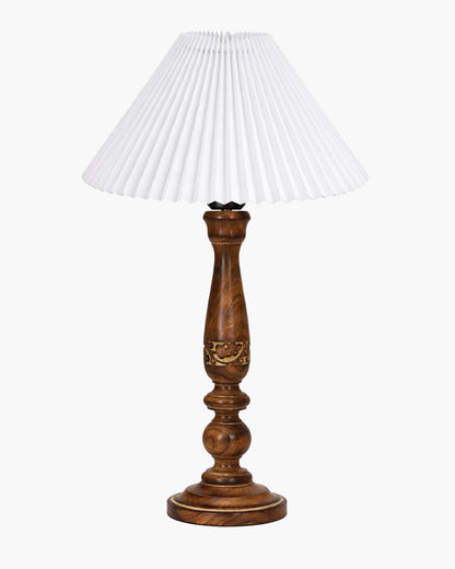 Homesake® Floral Carved Wood Table Lamp with Shade, Handcrafted Bedside Lamp, E27 Holder, Bulb Included, Warm Light Night Lamp, Bedroom, Living Room, Study & Home Décor