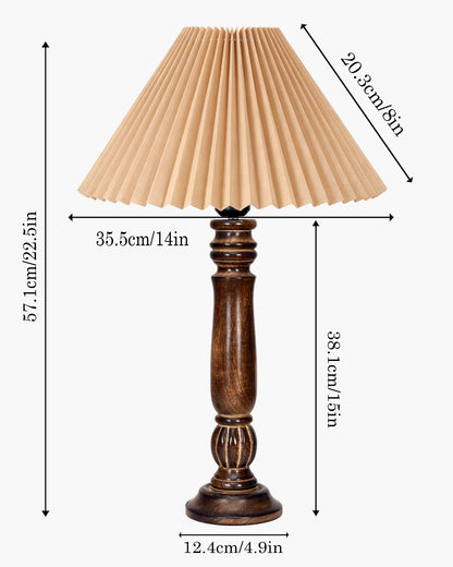 Homesake® Handcrafted Fold Wooden Table Lamp with Fabric Shade for Living Room, Bedroom & Bedside Solid Wood Melon Decorative Night Lamp, Classic Modern Table Light for Study, Hotel & Reading