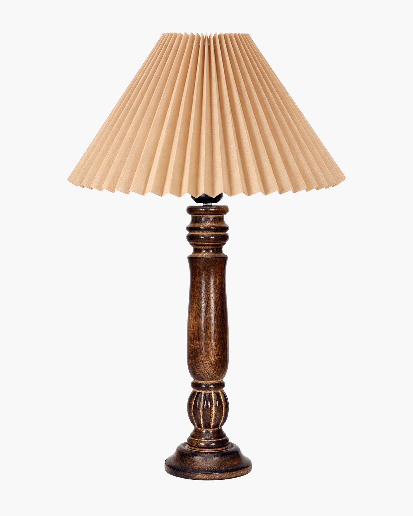 Homesake® Handcrafted Fold Wooden Table Lamp with Fabric Shade for Living Room, Bedroom & Bedside Solid Wood Melon Decorative Night Lamp, Classic Modern Table Light for Study, Hotel & Reading