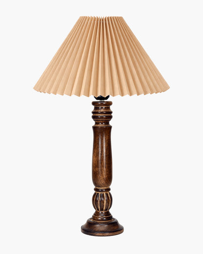 Homesake® Handcrafted Fold Wooden Table Lamp with Fabric Shade for Living Room, Bedroom & Bedside Solid Wood Melon Decorative Night Lamp, Classic Modern Table Light for Study, Hotel & Reading