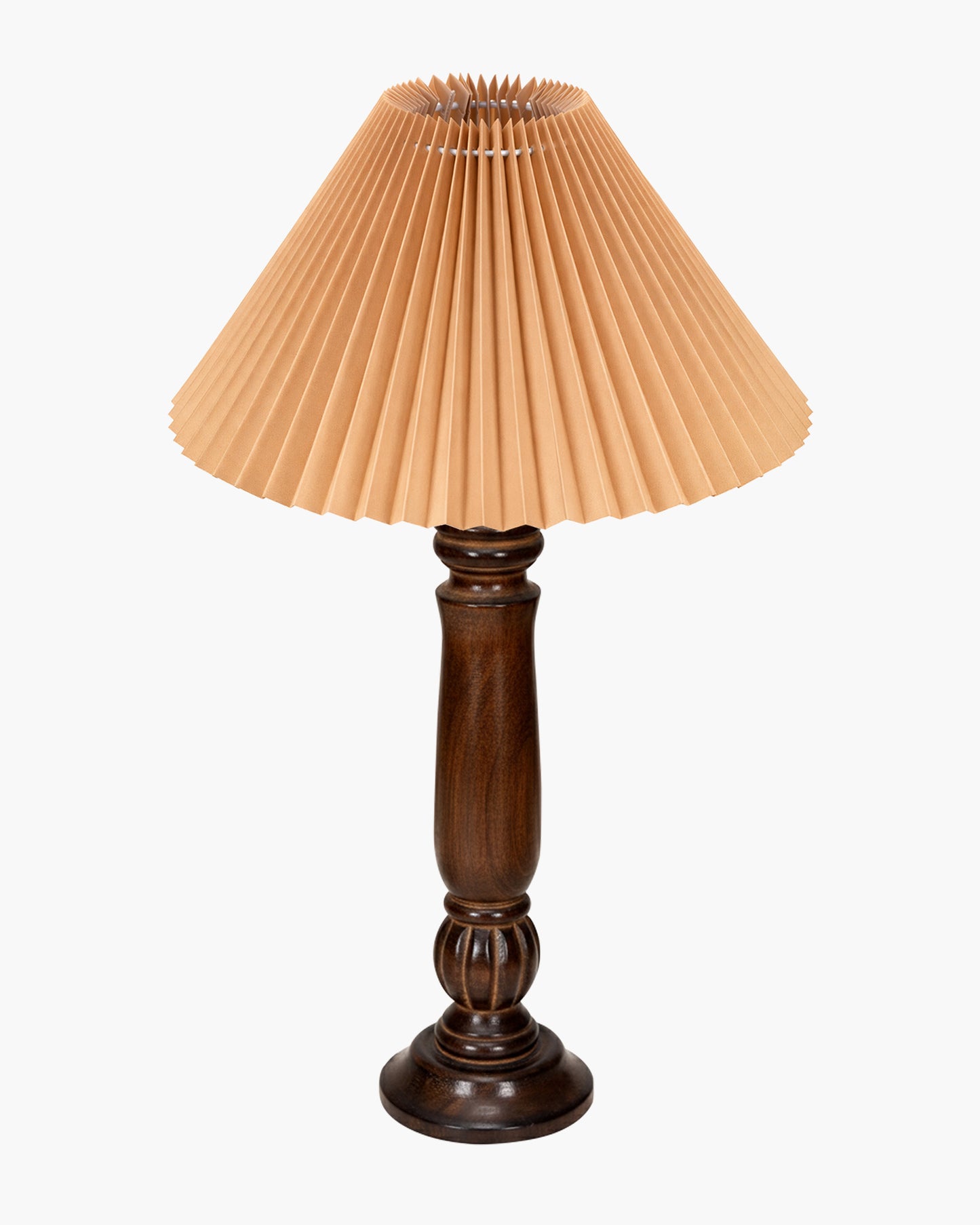 Homesake® Handcrafted Fold Wooden Table Lamp with Fabric Shade for Living Room, Bedroom & Bedside Solid Wood Melon Decorative Night Lamp, Classic Modern Table Light for Study, Hotel & Reading