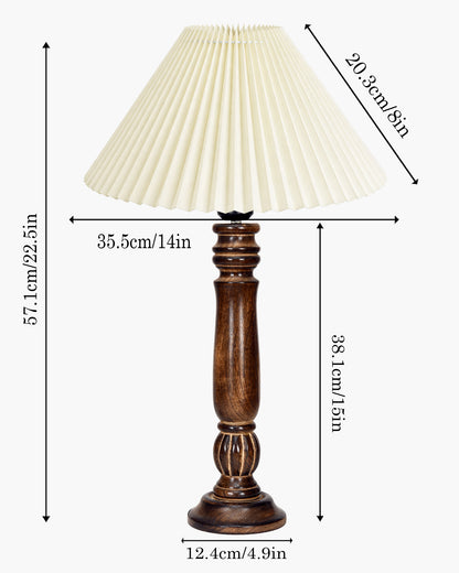 Homesake® Handcrafted Fold Wooden Table Lamp with Fabric Shade for Living Room, Bedroom & Bedside Solid Wood Melon Decorative Night Lamp, Classic Modern Table Light for Study, Hotel & Reading