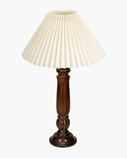 Homesake® Handcrafted Fold Wooden Table Lamp with Fabric Shade for Living Room, Bedroom & Bedside Solid Wood Melon Decorative Night Lamp, Classic Modern Table Light for Study, Hotel & Reading