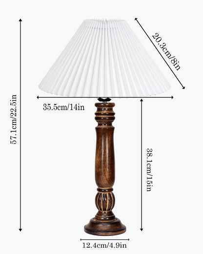 Homesake® Handcrafted Fold Wooden Table Lamp with Fabric Shade for Living Room, Bedroom & Bedside Solid Wood Melon Decorative Night Lamp, Classic Modern Table Light for Study, Hotel & Reading