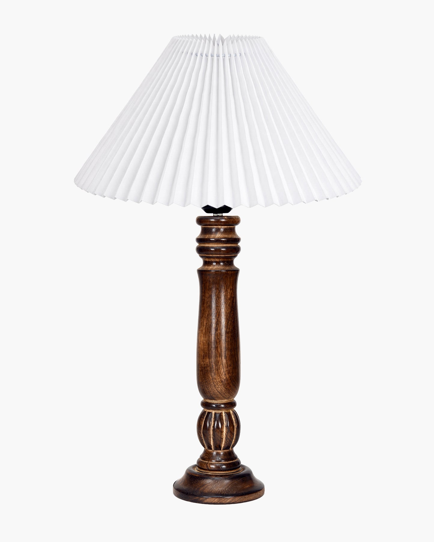 Homesake® Handcrafted Fold Wooden Table Lamp with Fabric Shade for Living Room, Bedroom & Bedside Solid Wood Melon Decorative Night Lamp, Classic Modern Table Light for Study, Hotel & Reading