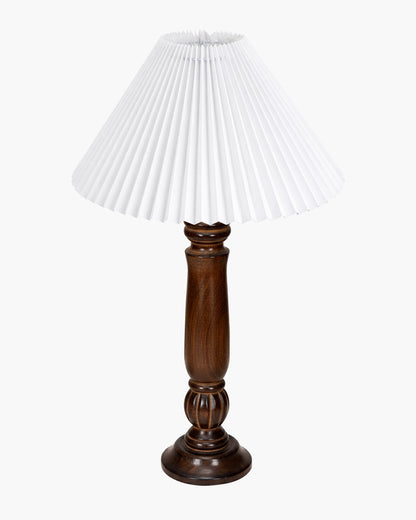 Homesake® Handcrafted Fold Wooden Table Lamp with Fabric Shade for Living Room, Bedroom & Bedside Solid Wood Melon Decorative Night Lamp, Classic Modern Table Light for Study, Hotel & Reading