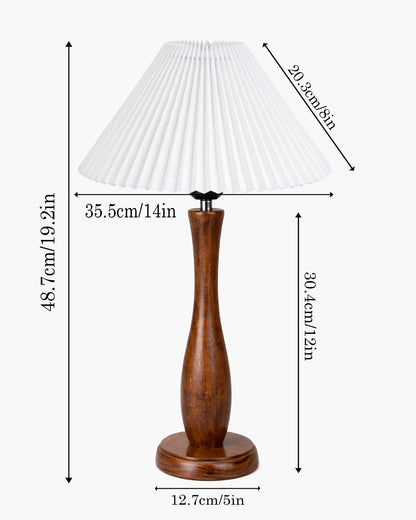 Homesake® Handcrafted Wooden Table Lamp with Pleated Fabric Shade, Solid Wood Spindle Antique Decorative Night Lamp, Elegant Scandinavian Style Bedside & Living room lamp, Study, Hotel & Reading lamp