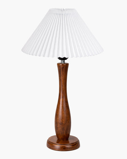 Homesake® Handcrafted Wooden Table Lamp with Pleated Fabric Shade, Solid Wood Spindle Antique Decorative Night Lamp, Elegant Scandinavian Style Bedside & Living room lamp, Study, Hotel & Reading lamp