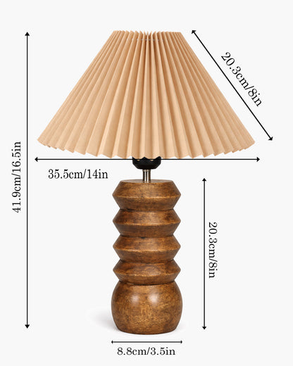 Homesake® Handcrafted Solid Wood Table Lamp with Pleated Fabric Shade, Modern Totem Night Lamp for Bedroom, Living Room, Bedside, Study & Hotel Décor