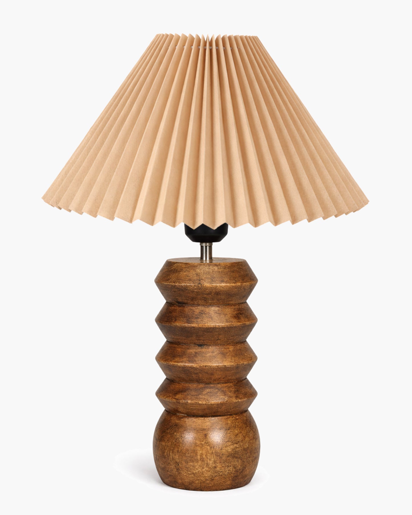 Homesake® Handcrafted Solid Wood Table Lamp with Pleated Fabric Shade, Modern Totem Night Lamp for Bedroom, Living Room, Bedside, Study & Hotel Décor