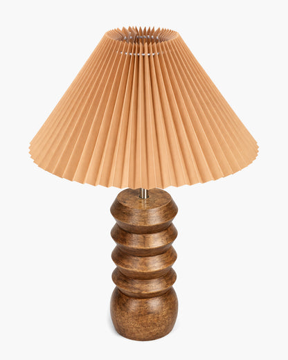 Homesake® Handcrafted Solid Wood Table Lamp with Pleated Fabric Shade, Modern Totem Night Lamp for Bedroom, Living Room, Bedside, Study & Hotel Décor