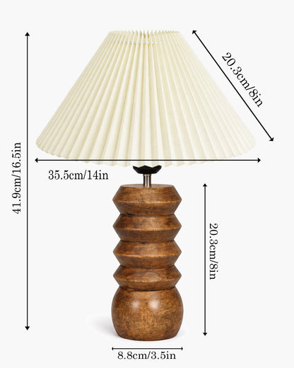 Homesake® Handcrafted Solid Wood Table Lamp with Pleated Fabric Shade, Modern Totem Night Lamp for Bedroom, Living Room, Bedside, Study & Hotel Décor