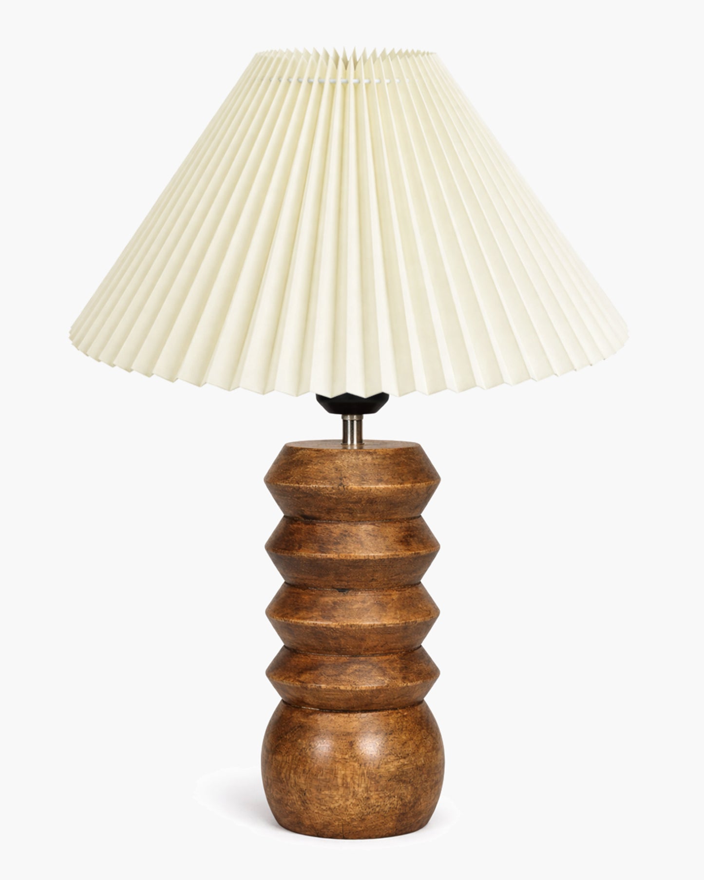 Homesake® Handcrafted Solid Wood Table Lamp with Pleated Fabric Shade, Modern Totem Night Lamp for Bedroom, Living Room, Bedside, Study & Hotel Décor