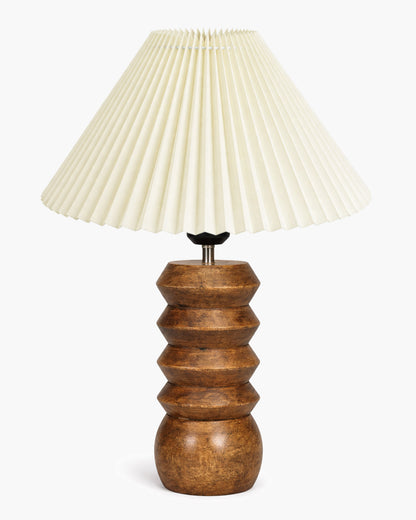 Homesake® Handcrafted Solid Wood Table Lamp with Pleated Fabric Shade, Modern Totem Night Lamp for Bedroom, Living Room, Bedside, Study & Hotel Décor