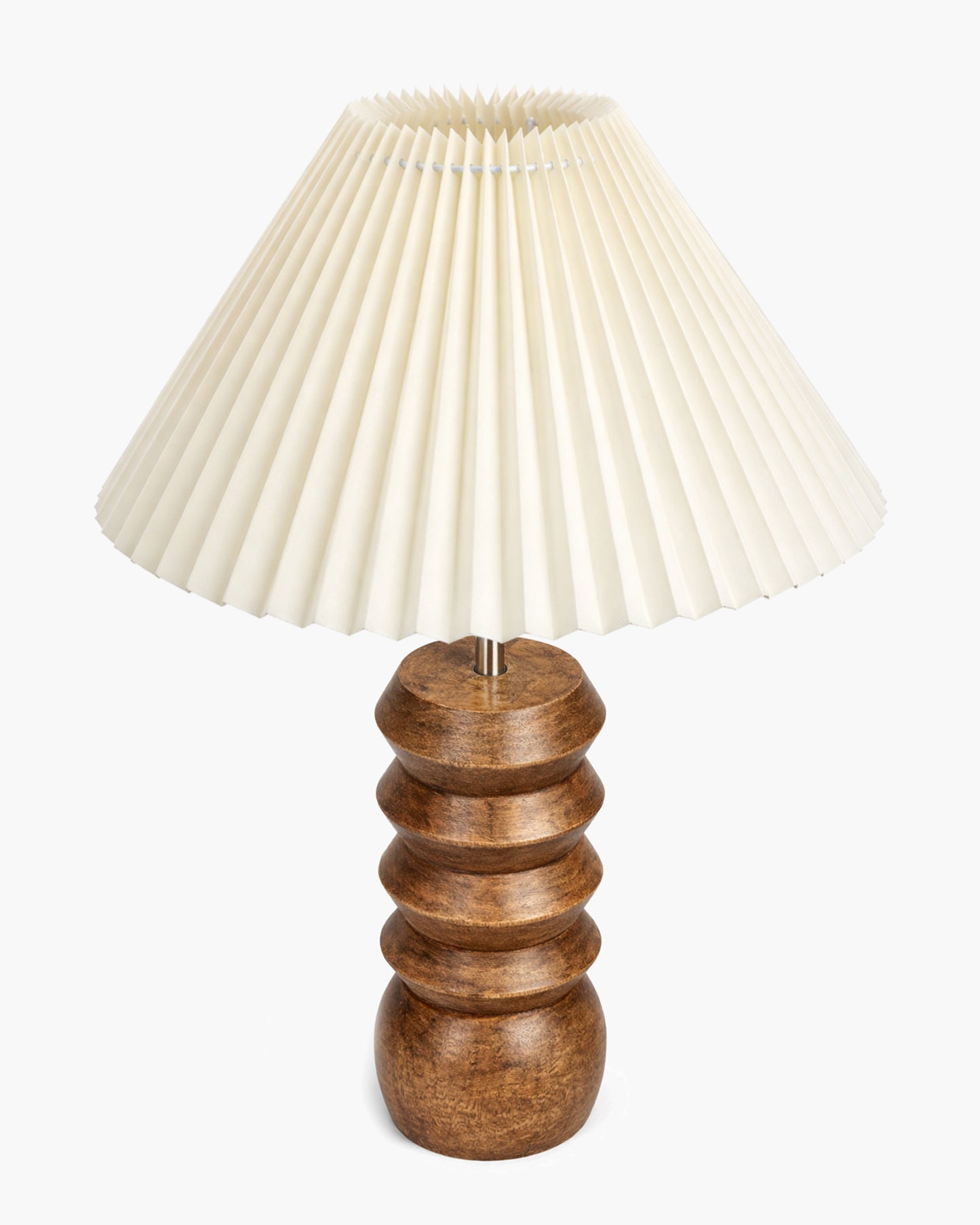 Homesake® Handcrafted Solid Wood Table Lamp with Pleated Fabric Shade, Modern Totem Night Lamp for Bedroom, Living Room, Bedside, Study & Hotel Décor