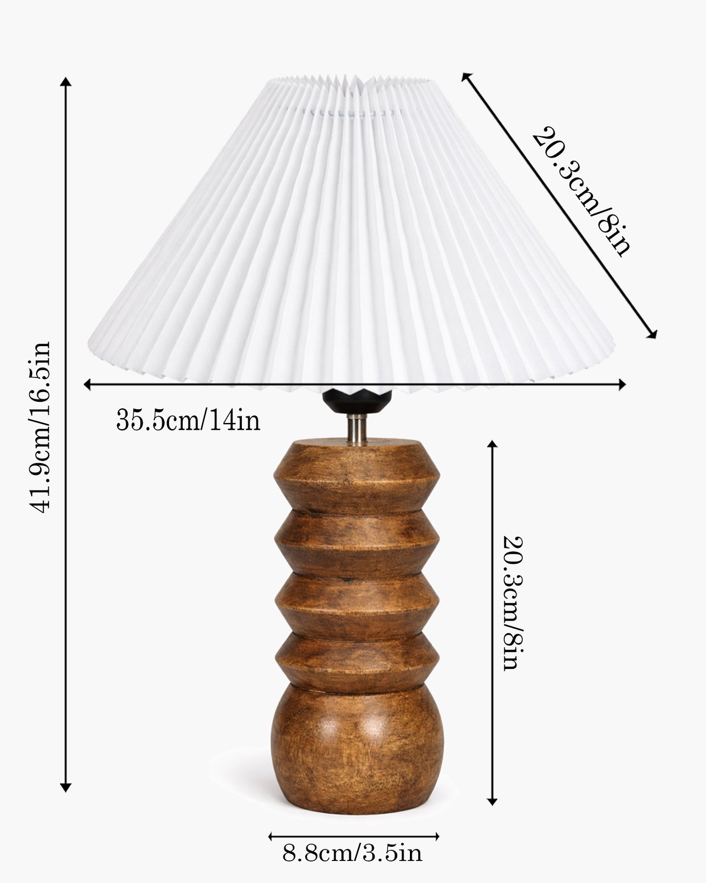 Homesake® Handcrafted Solid Wood Table Lamp with Pleated Fabric Shade, Modern Totem Night Lamp for Bedroom, Living Room, Bedside, Study & Hotel Décor