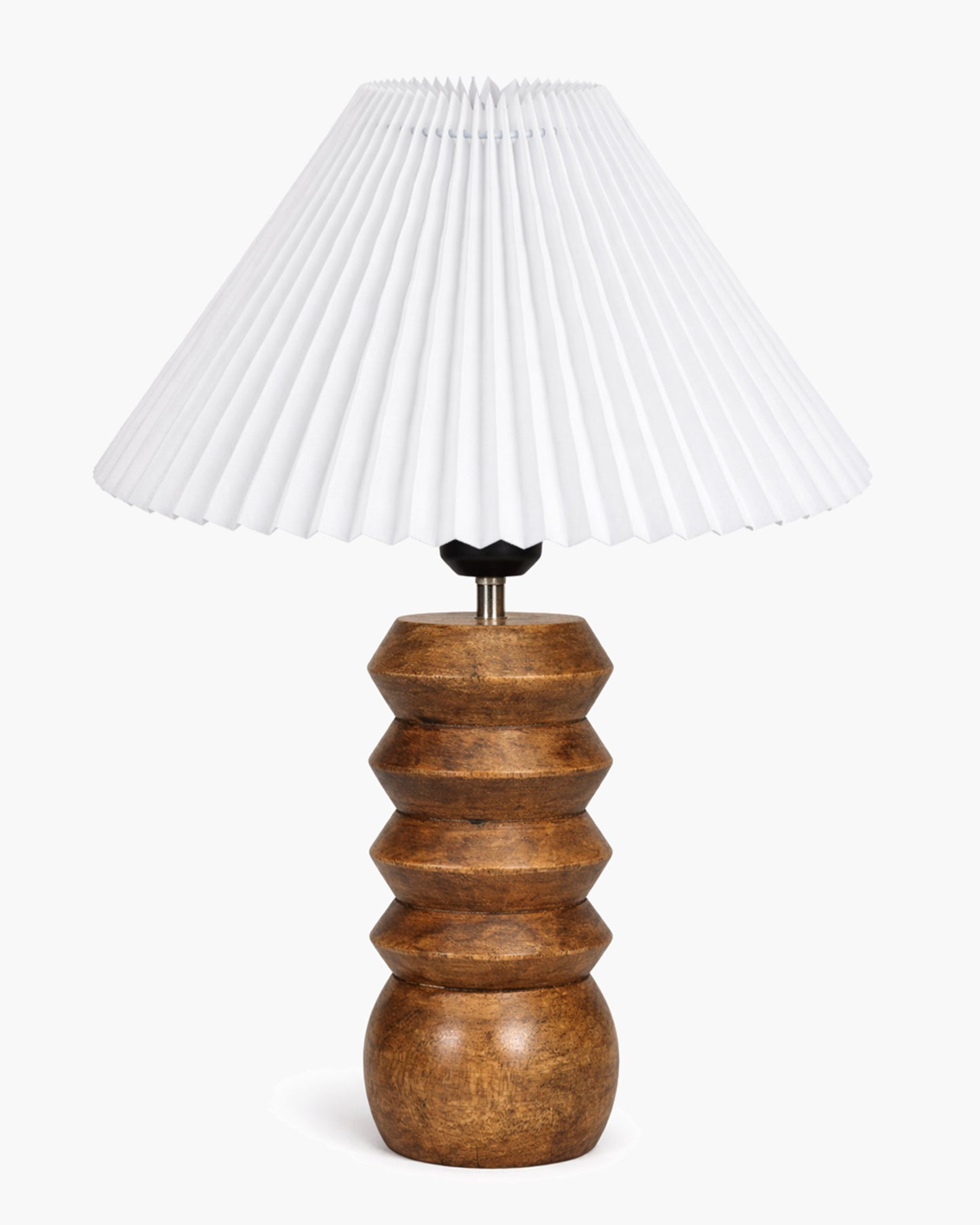 Homesake® Handcrafted Solid Wood Table Lamp with Pleated Fabric Shade, Modern Totem Night Lamp for Bedroom, Living Room, Bedside, Study & Hotel Décor