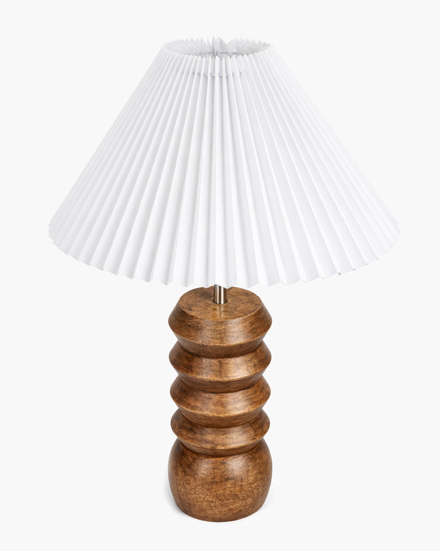 Homesake® Handcrafted Solid Wood Table Lamp with Pleated Fabric Shade, Modern Totem Night Lamp for Bedroom, Living Room, Bedside, Study & Hotel Décor