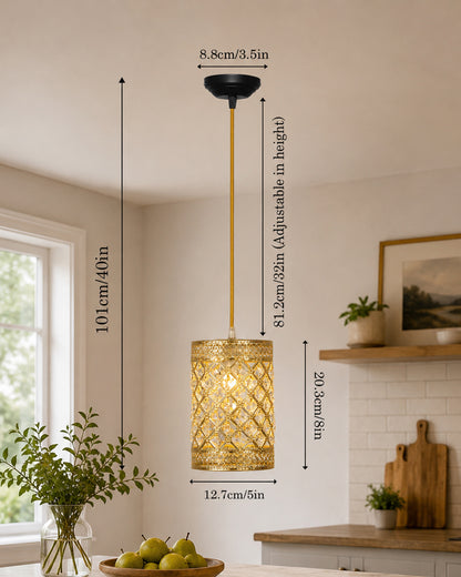 Homesake® Moroccan Crystal Hanging Pendant Light, Vintage Metal Jali Ceiling Lamp, Bulb Included for Living Room, Bedroom & Balcony, Warm Ceiling Light, Round