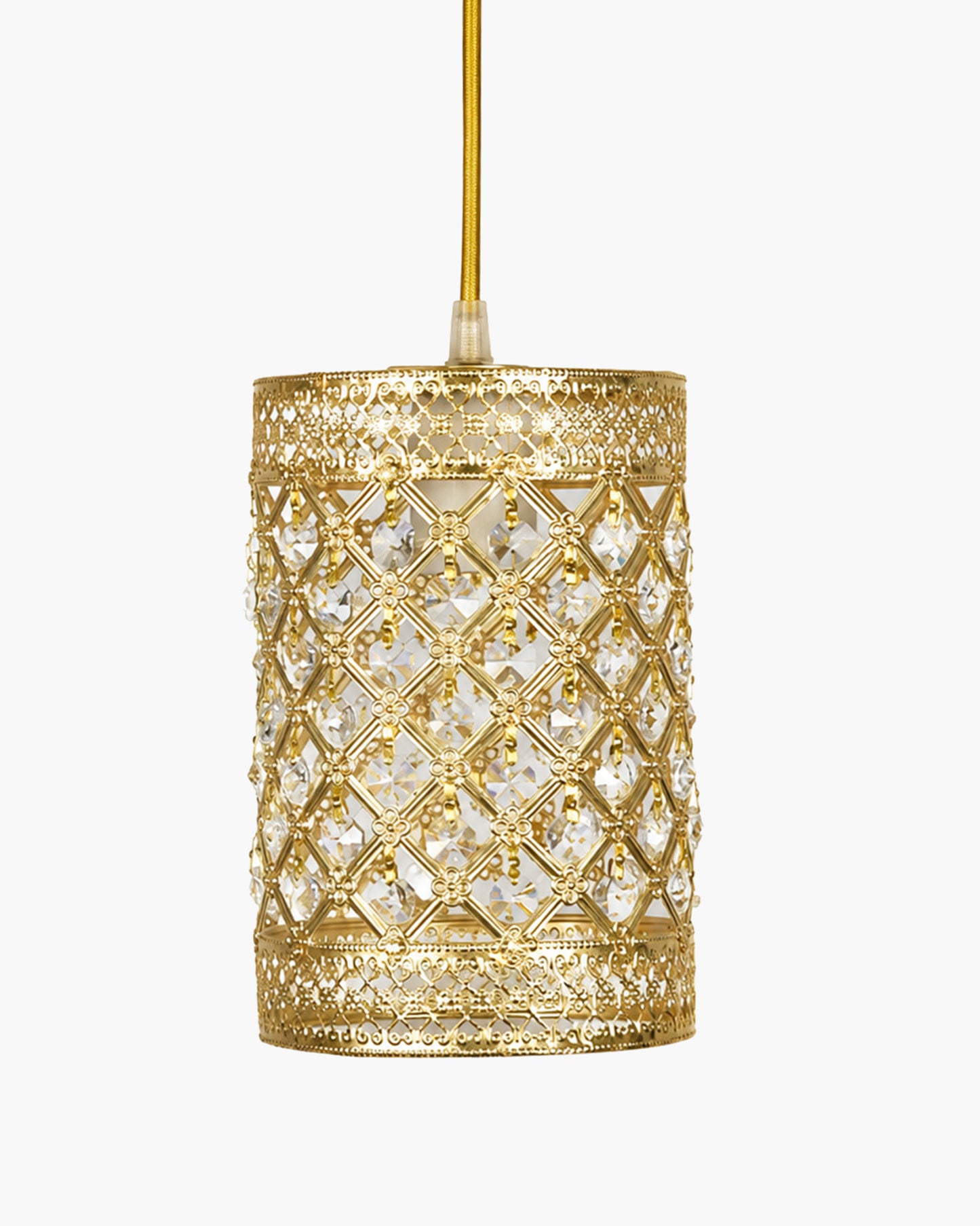 Homesake® Moroccan Crystal Hanging Pendant Light, Vintage Metal Jali Ceiling Lamp, Bulb Included for Living Room, Bedroom & Balcony, Warm Ceiling Light, Round