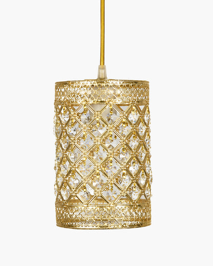 Homesake® Moroccan Crystal Hanging Pendant Light, Vintage Metal Jali Ceiling Lamp, Bulb Included for Living Room, Bedroom & Balcony, Warm Ceiling Light, Round