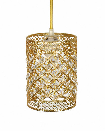 Homesake® Moroccan Crystal Hanging Pendant Light, Vintage Metal Jali Ceiling Lamp, Bulb Included for Living Room, Bedroom & Balcony, Warm Ceiling Light, Round