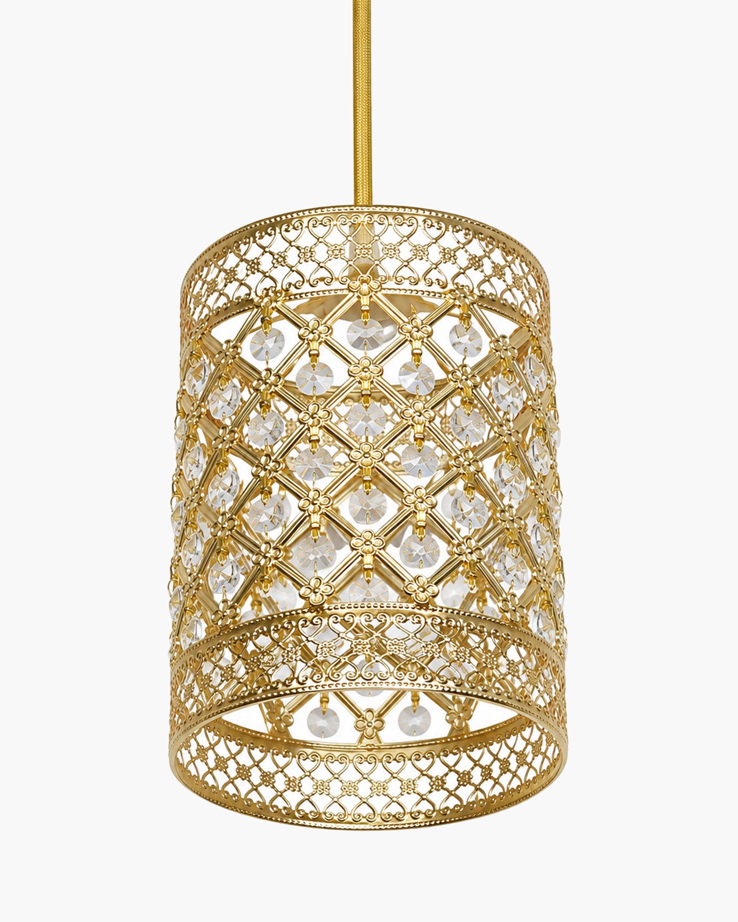 Homesake® Moroccan Crystal Hanging Pendant Light, Vintage Metal Jali Ceiling Lamp, Bulb Included for Living Room, Bedroom & Balcony, Warm Ceiling Light, Round