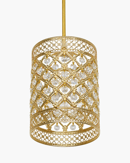 Homesake® Moroccan Crystal Hanging Pendant Light, Vintage Metal Jali Ceiling Lamp, Bulb Included for Living Room, Bedroom & Balcony, Warm Ceiling Light, Round