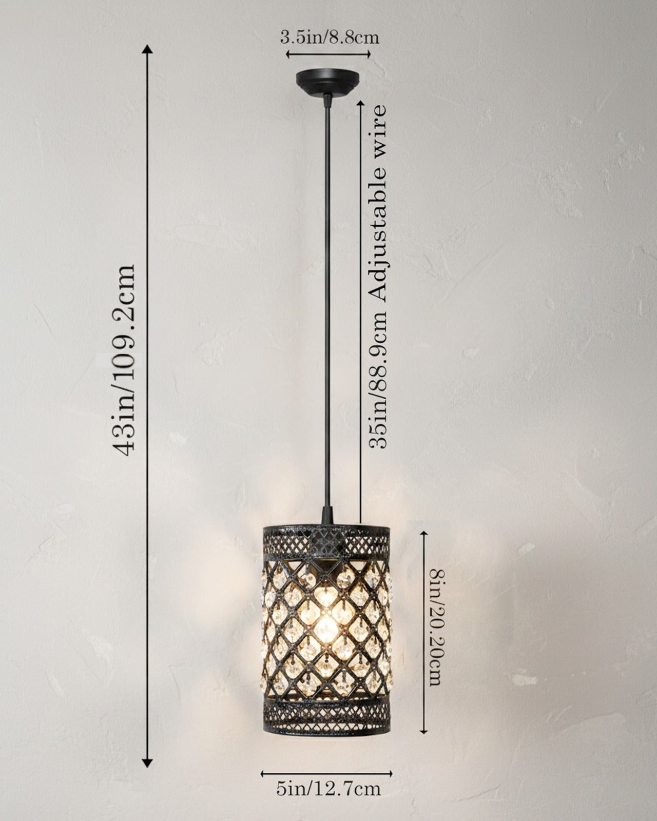 Homesake® Moroccan Crystal Hanging Pendant Light, Vintage Metal Jali Ceiling Lamp, Bulb Included for Living Room, Bedroom & Balcony, Warm Ceiling Light, Black Rectangle