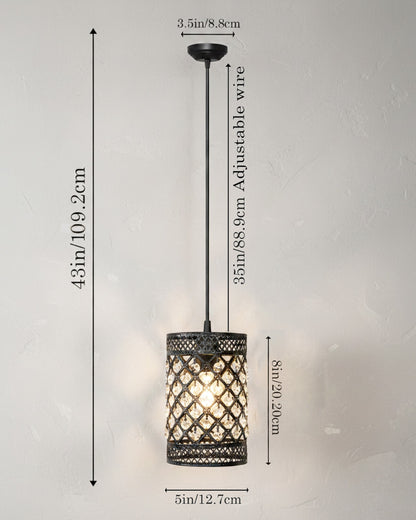 Homesake® Moroccan Crystal Hanging Pendant Light, Vintage Metal Jali Ceiling Lamp, Bulb Included for Living Room, Bedroom & Balcony, Warm Ceiling Light, Black Rectangle
