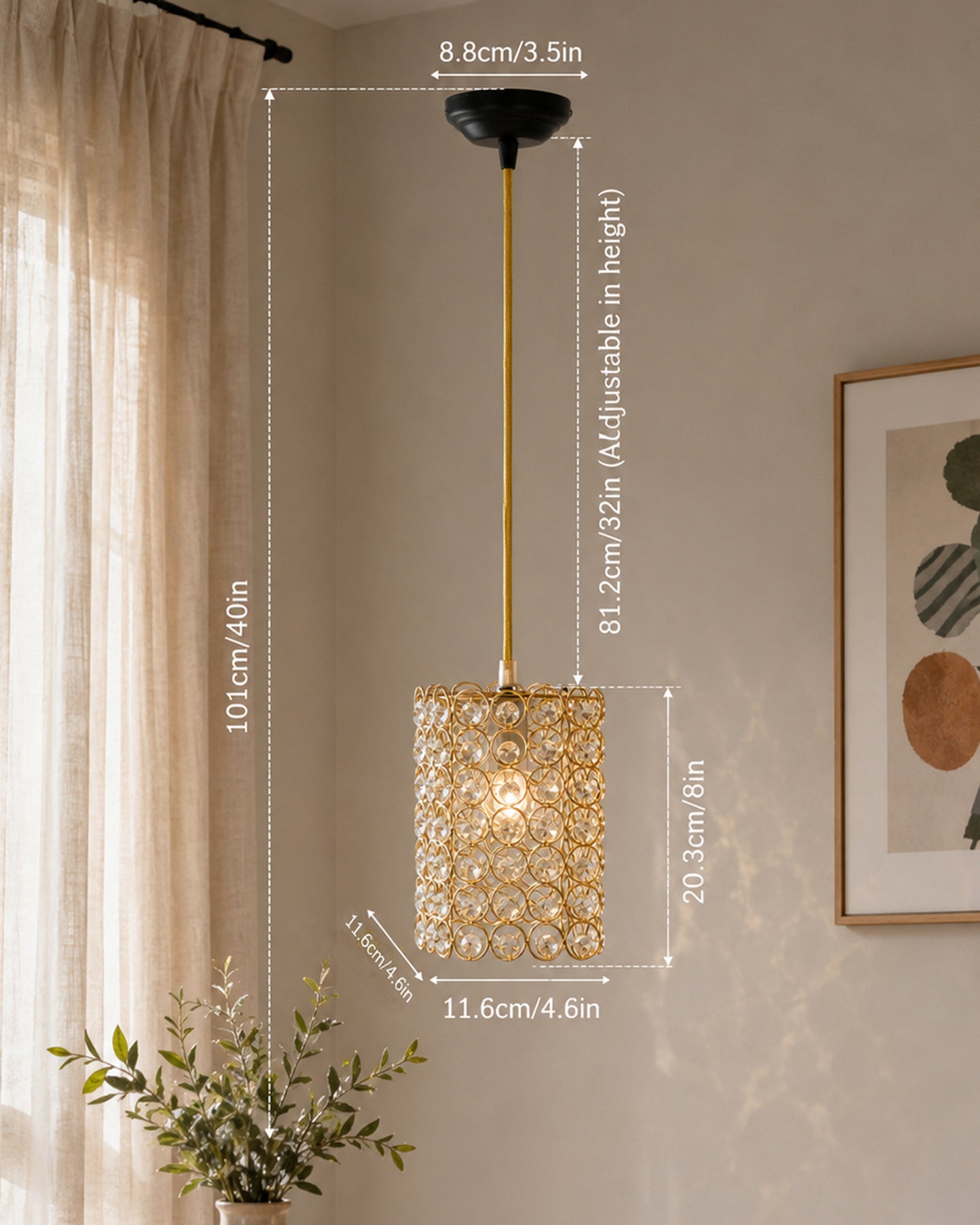 Homesake® Moroccan Crystal Hanging Pendant Light, Vintage Metal Jali Ceiling Lamp, Bulb Included for Living Room, Bedroom & Balcony, Warm Ceiling Light, Round