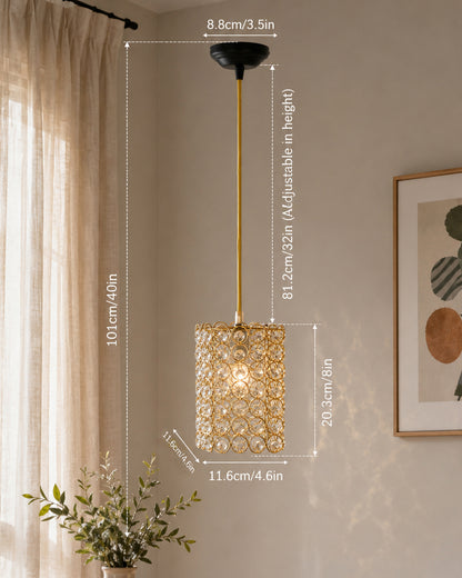 Homesake® Moroccan Crystal Hanging Pendant Light, Vintage Metal Jali Ceiling Lamp, Bulb Included for Living Room, Bedroom & Balcony, Warm Ceiling Light, Round