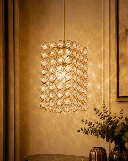 Homesake® Moroccan Crystal Hanging Pendant Light, Vintage Metal Jali Ceiling Lamp, Bulb Included for Living Room, Bedroom & Balcony, Warm Ceiling Light, Round