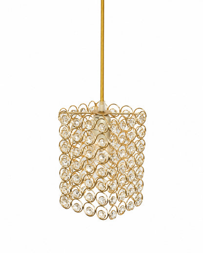 Homesake® Moroccan Crystal Hanging Pendant Light, Vintage Metal Jali Ceiling Lamp, Bulb Included for Living Room, Bedroom & Balcony, Warm Ceiling Light, Round