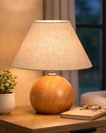 Homesake® Wood Grain Pattern Small Table Lamp, Desk Light, Bedroom Lamps for Nightstand, Scalloped Lamp Shade, Lamps for Small Spaces for Bedroom, Living Room, Round