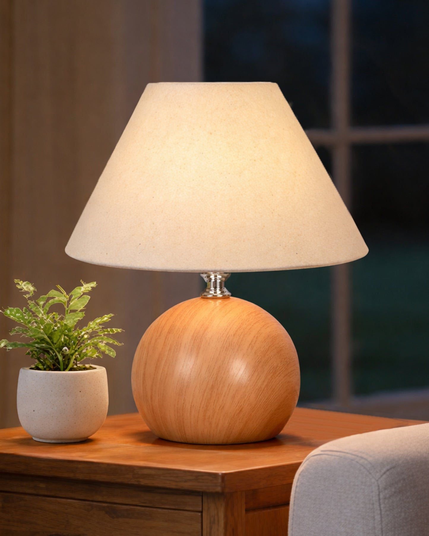 Homesake® Wood Grain Pattern Small Table Lamp, Desk Light, Bedroom Lamps for Nightstand, Scalloped Lamp Shade, Lamps for Small Spaces for Bedroom, Living Room, Round