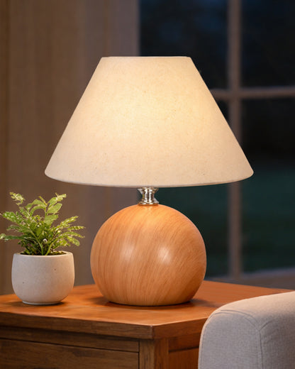 Homesake® Wood Grain Pattern Small Table Lamp, Desk Light, Bedroom Lamps for Nightstand, Scalloped Lamp Shade, Lamps for Small Spaces for Bedroom, Living Room, Round