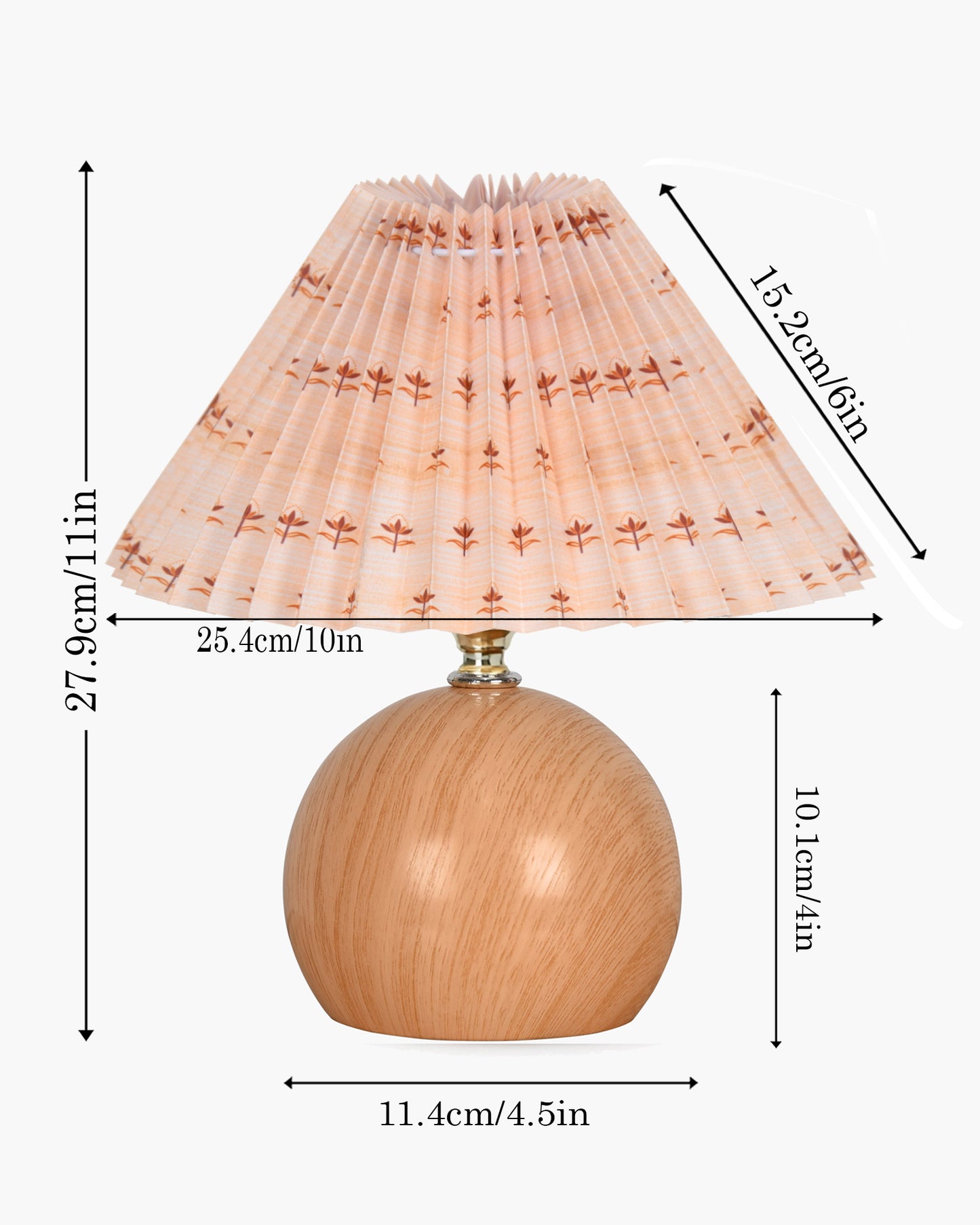 Homesake® Wood Grain Pattern Small Table Lamp, Desk Light, Bedroom Lamps for Nightstand, Scalloped Lamp Shade, Lamps for Small Spaces for Bedroom, Living Room, Round