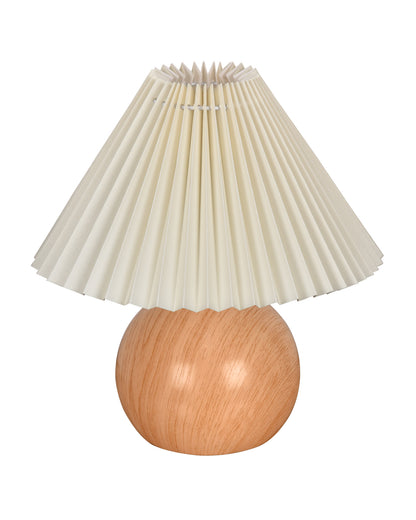 Homesake® Wood Grain Pattern Small Table Lamp, Desk Light, Bedroom Lamps for Nightstand, Scalloped Lamp Shade, Lamps for Small Spaces for Bedroom, Living Room, Round