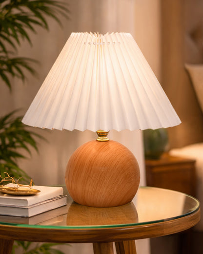 Homesake® Wood Grain Pattern Small Table Lamp, Desk Light, Bedroom Lamps for Nightstand, Scalloped Lamp Shade, Lamps for Small Spaces for Bedroom, Living Room, Round