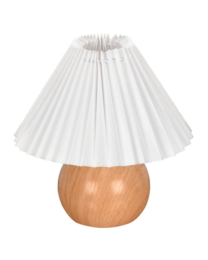 Homesake® Wood Grain Pattern Small Table Lamp, Desk Light, Bedroom Lamps for Nightstand, Scalloped Lamp Shade, Lamps for Small Spaces for Bedroom, Living Room, Round